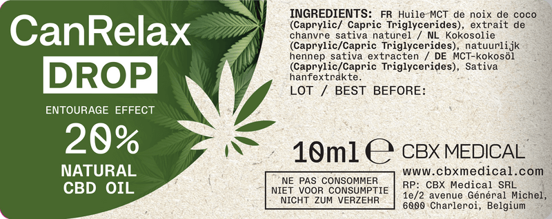 CanRelax Drop – Liste d’ingrédients, concentration 20%, flacon de 10 ml