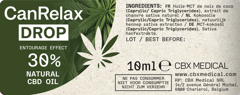 CanRelax Drop – Liste d’ingrédients, concentration 30%, flacon de 10 ml