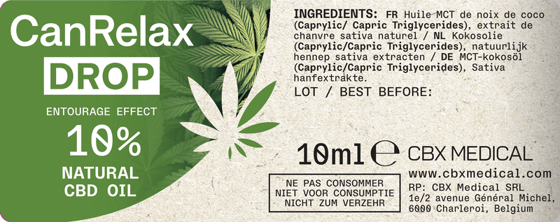 CanRelax Drop – Liste d’ingrédients, concentration 10%, flacon de 10 ml