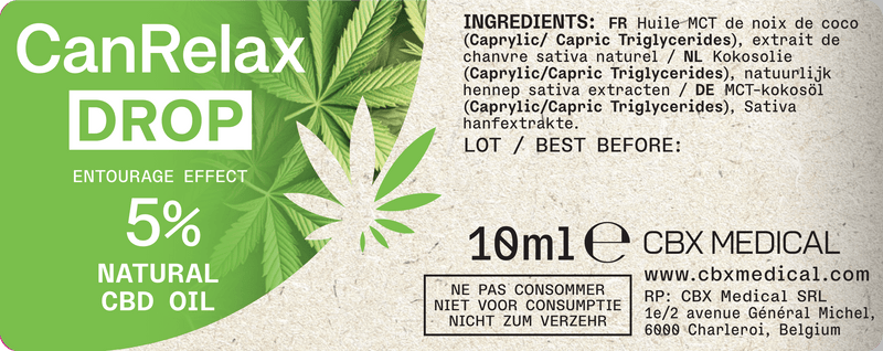 CanRelax Drop – Liste d’ingrédients, concentration 5, flacon de 10 ml