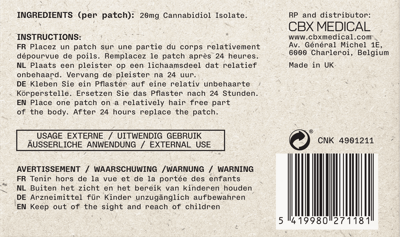 CanRelax Patch – Informations sur la composition (CBD 20mg) et instructions d’utilisation