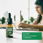 CanRelax Drop 30 – Huile de CBD posée sur un bureau, idéale pour soulager le stress quotidien