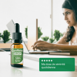 CanRelax Drop 10 – Huile de CBD posée sur un bureau, idéale pour soulager le stress quotidien