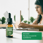 CanRelax Drop 20 – Huile de CBD posée sur un bureau, idéale pour soulager le stress quotidien