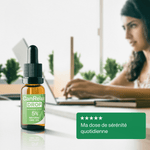 CanRelax Drop 5 – Huile de CBD posée sur un bureau, idéale pour soulager le stress quotidien